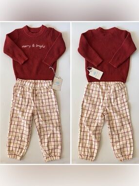 Cloud Island Baby Outfit Set 18M Merry & Bright  Sweater Plaid Pants Holiday NWT